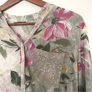 Floral Art to Wear Blouse Shirt Top Viscose Italy Artsy Feminine, Women's  M/L
